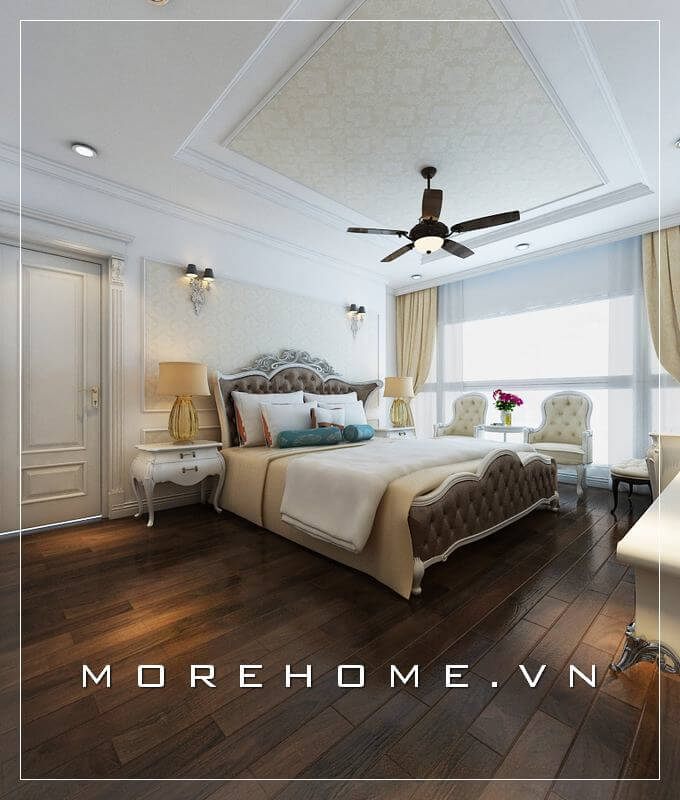 Giường ngủ gỗ tự nhiên nhập khẩu phun sơn màu trắng sang trọng, chất liệu bọc da cao cấp gợi nên nét sang trọng và tinh tế cho căn phòng
